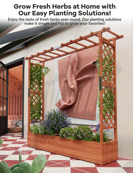 HiMISS Elevated Wooden Raised Garden Bed With Trellis Planter