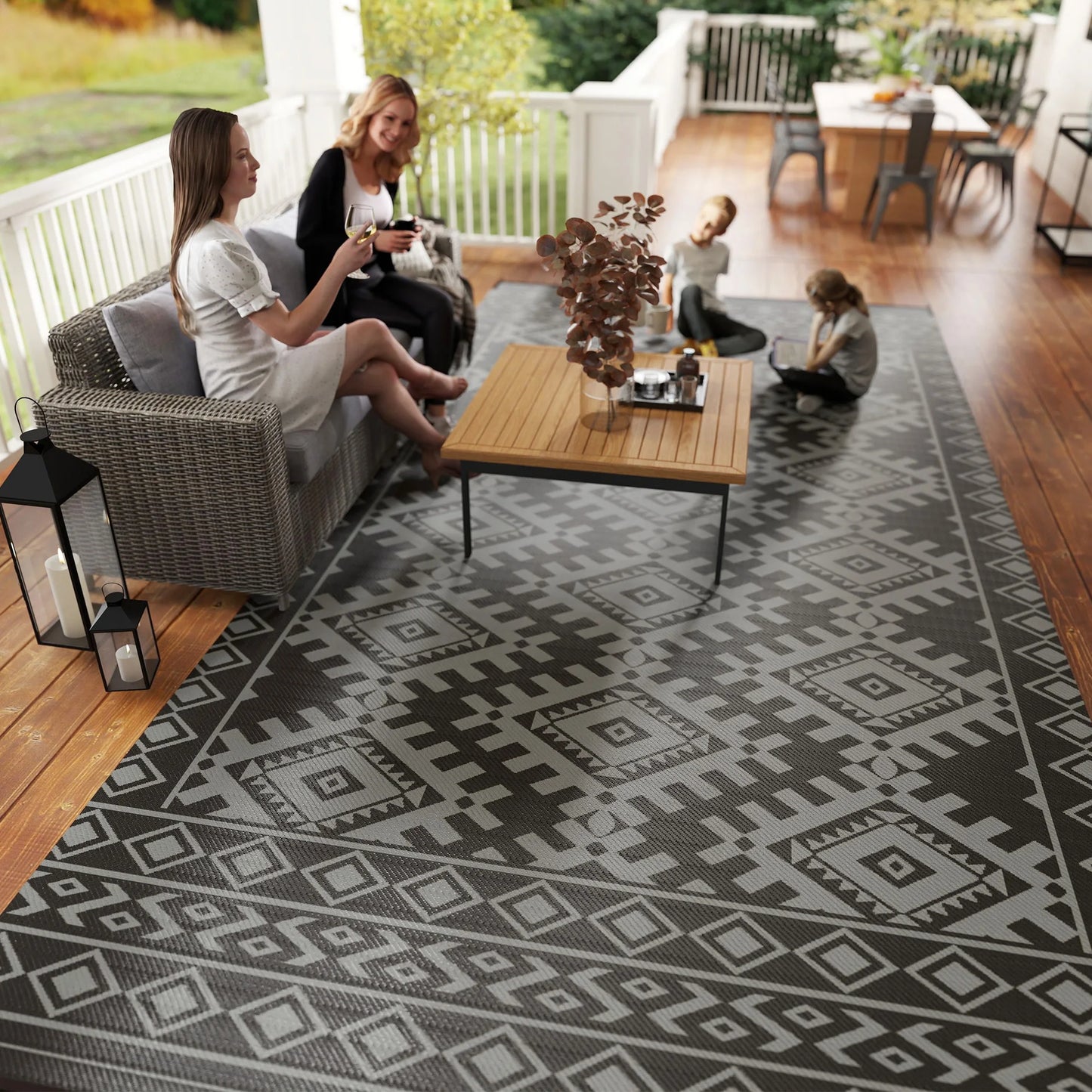 Outdoor Geometric Rug Rhombus Border Nonwoven Polypropylene Floor Mat