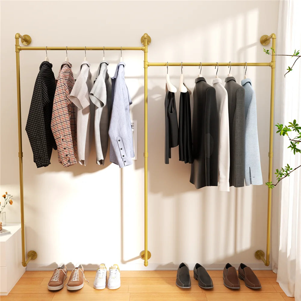 Industrial Pipe Wall Mounted Clothing Rack With Hanging Rods