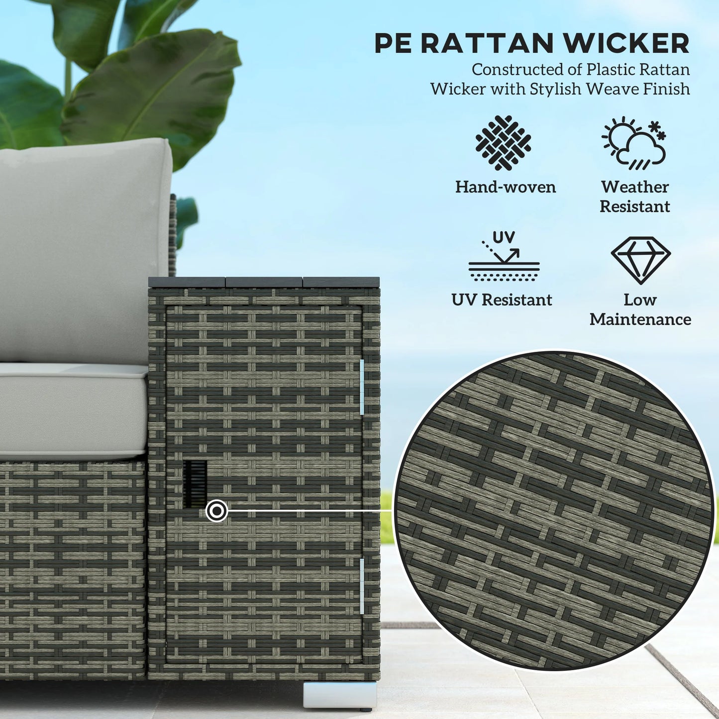Wicker Outdoor Couch With Storage 3 Seater Patio Sofa