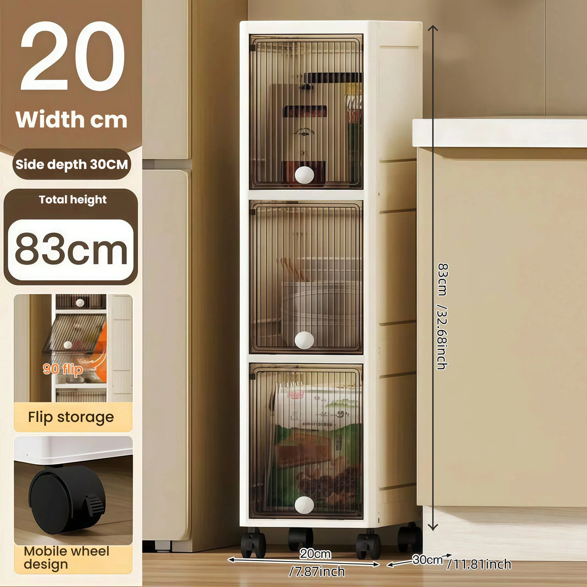 Rotating Flip Lid Narrow Storage Cabinet For Kitchen Bathroom