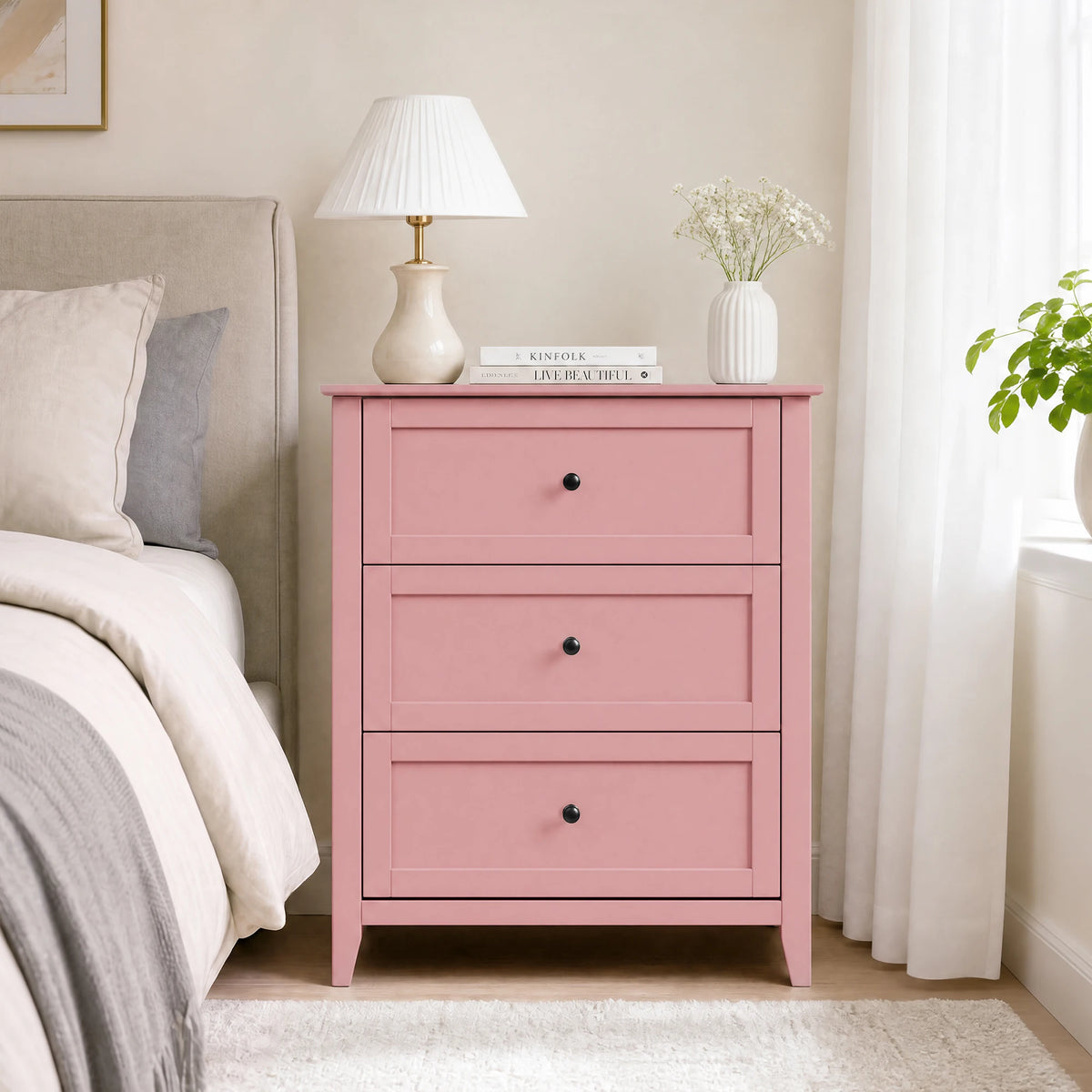 Modern 3 Drawer Bedroom Nightstand Storage Cabinet With Easy Assembly