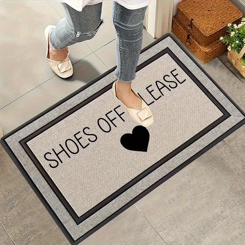 Shoes Off Please Door Mat, Heart Symbol Entryway Rug, Minimalist Welcome Floor Mat Non-Slip Carpet for Home Entrance Living Room