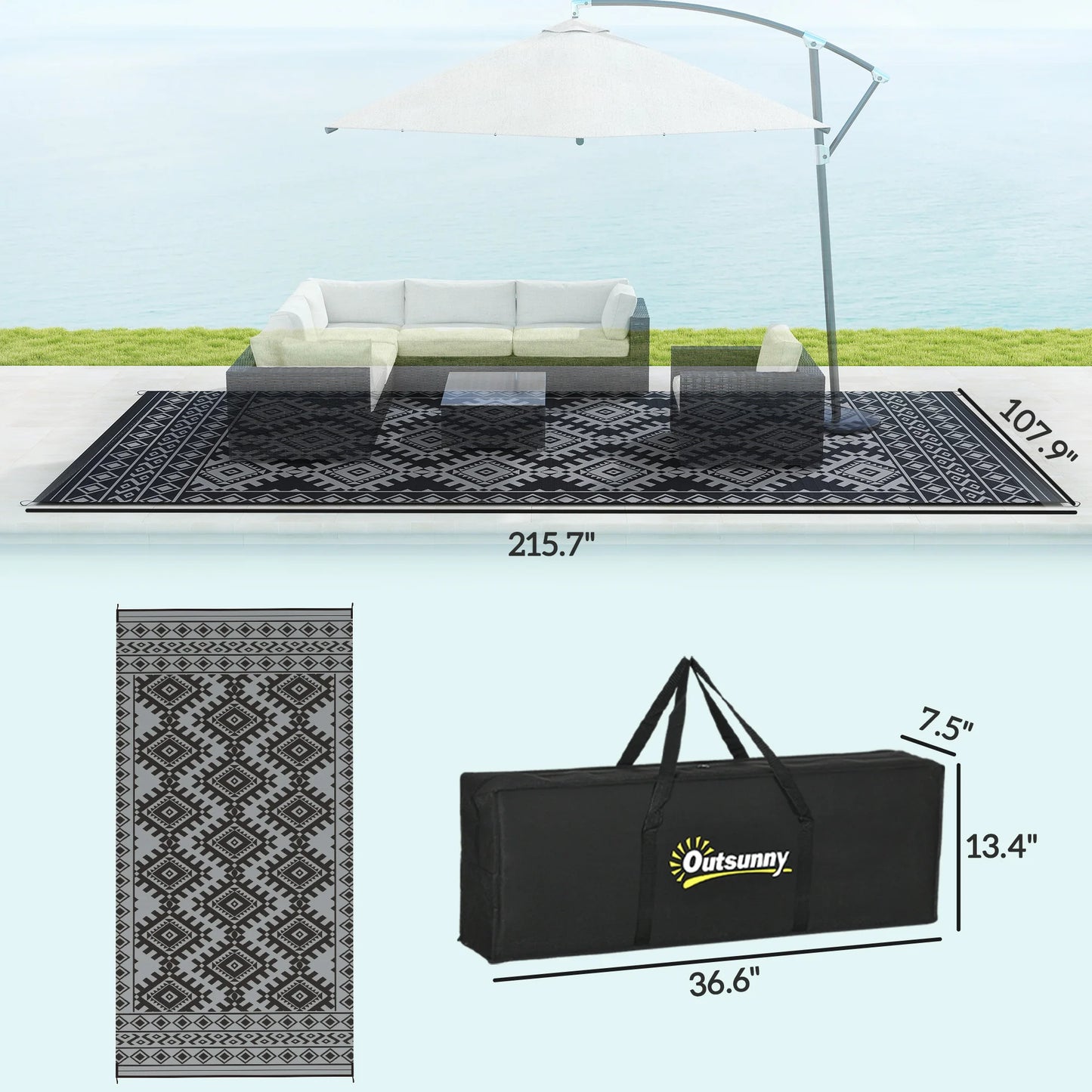 Outdoor Geometric Rug Rhombus Border Nonwoven Polypropylene Floor Mat