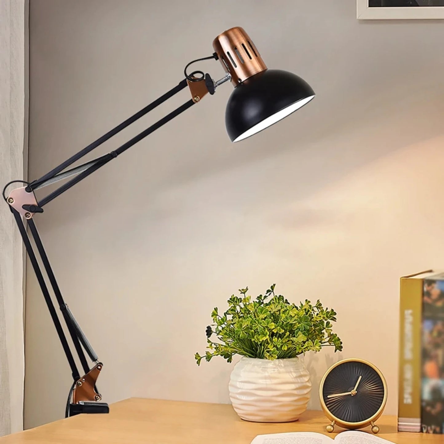 Vintage Folding Solar Desk Lamp With Clamp And Long Arm