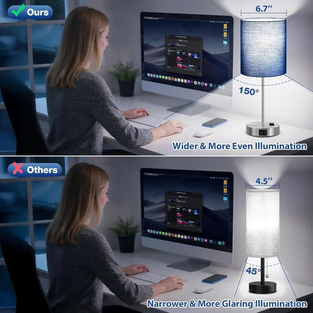 Touch Lamps for Nightstand Set of 2 - Bedside Table Lamps with Dual USB & AC Outlet, 3-Way Dimmable, 5000K Daylight Bulbs