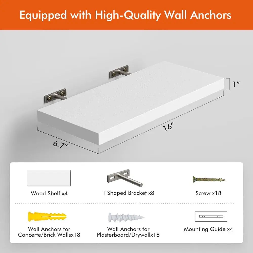 Floating Shelves Wall Mounted Set Of 4 Rustic Wood Decor Storage