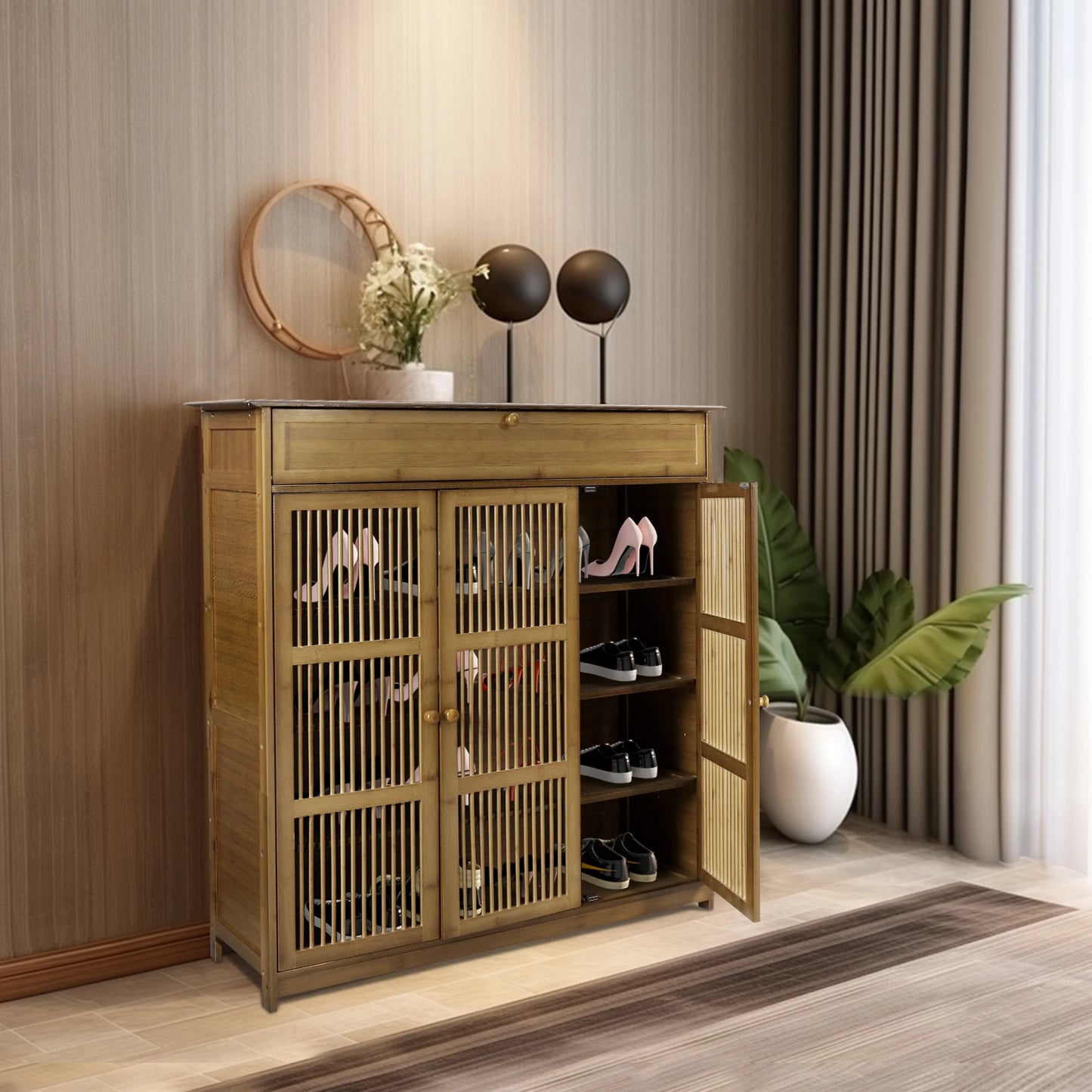 Wooden Shoe Storage Cabinet With Doors For Entryway