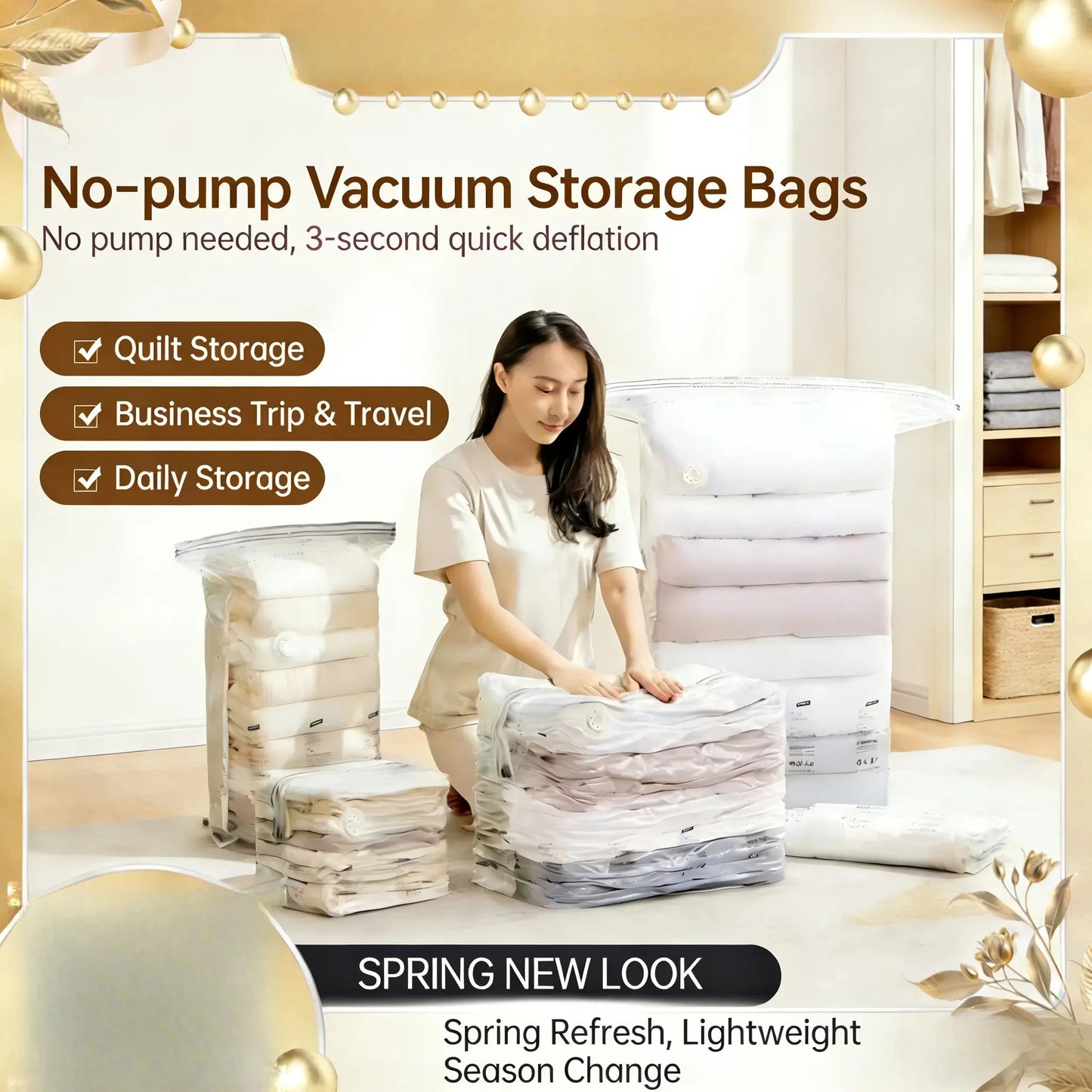 15 Pack No Pump Reusable Vacuum Storage Bags For Clothes
