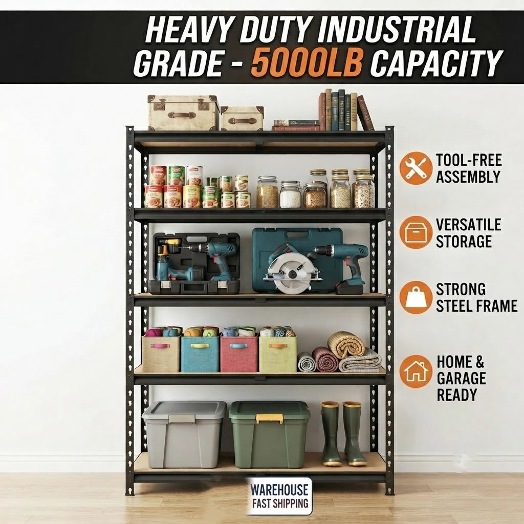 Five Tier Garage Shelving Unit With MDF Shelves Heavy Duty