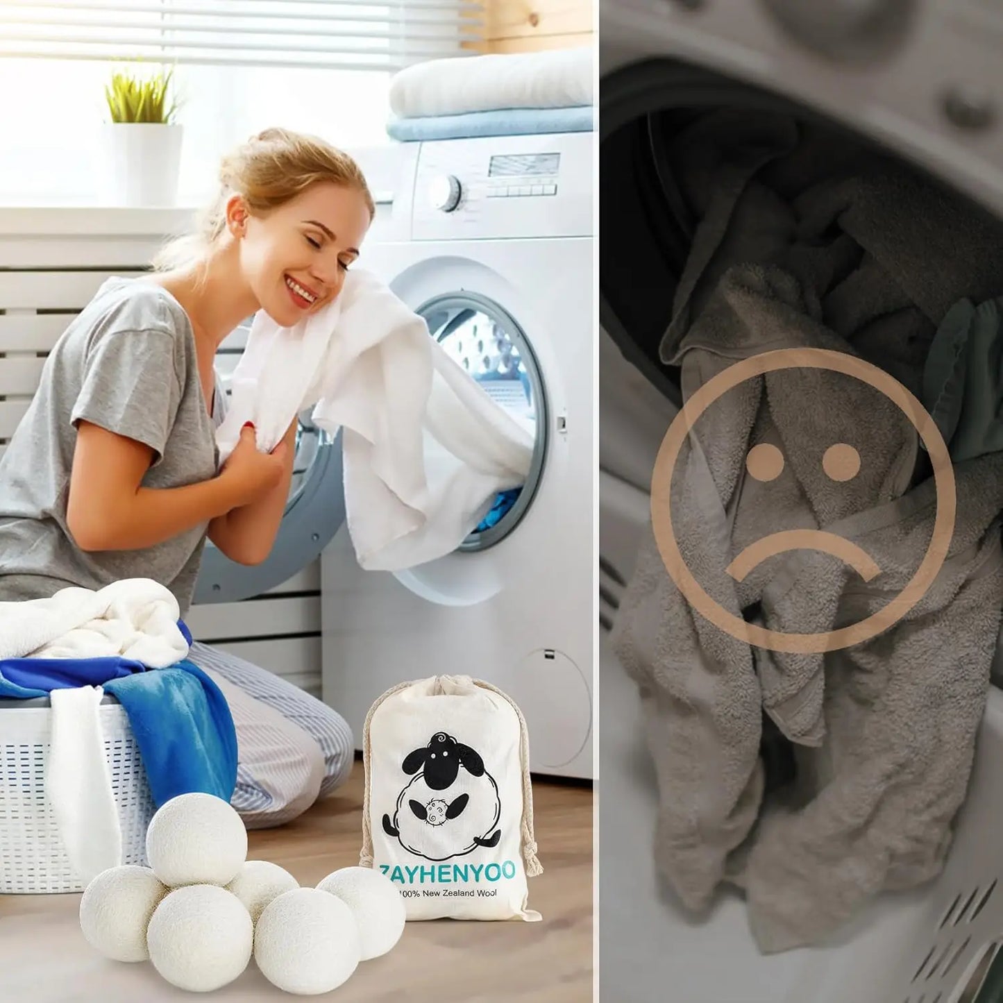 Wool Dryer Balls 12 Pack With Metal Holder Reduces Static Wrinkles Speeds Drying