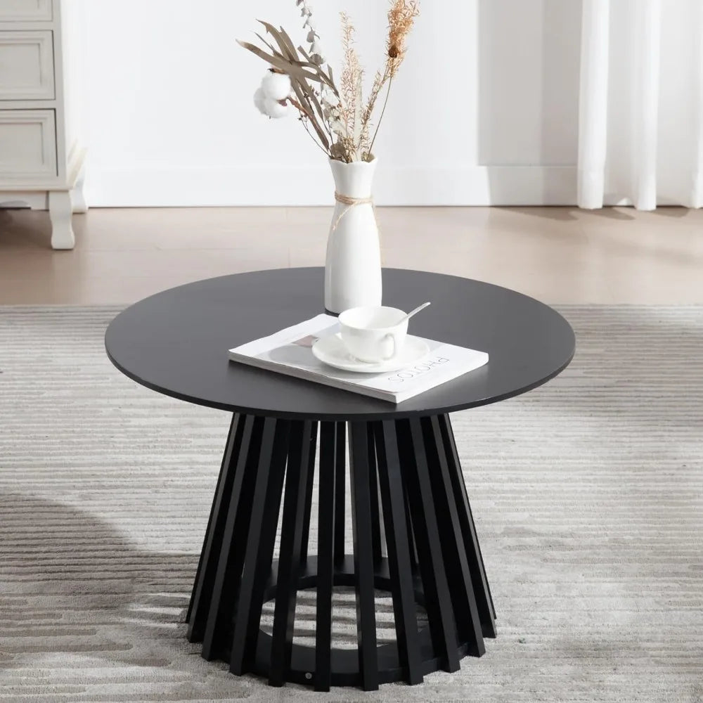 Round Coffee Table Modern Pedestal Wood Top Living Room