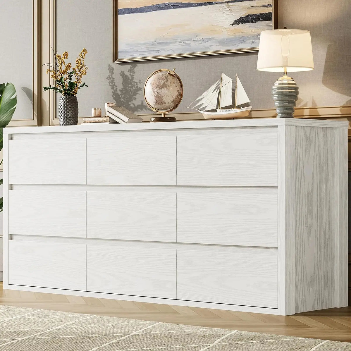 Acekool Modern Wood Dresser With 9 Drawers And Handleless Design
