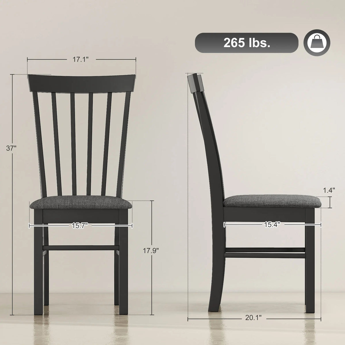 HOMCOM Farmhouse Upholstered Wooden Dining Chairs Set
