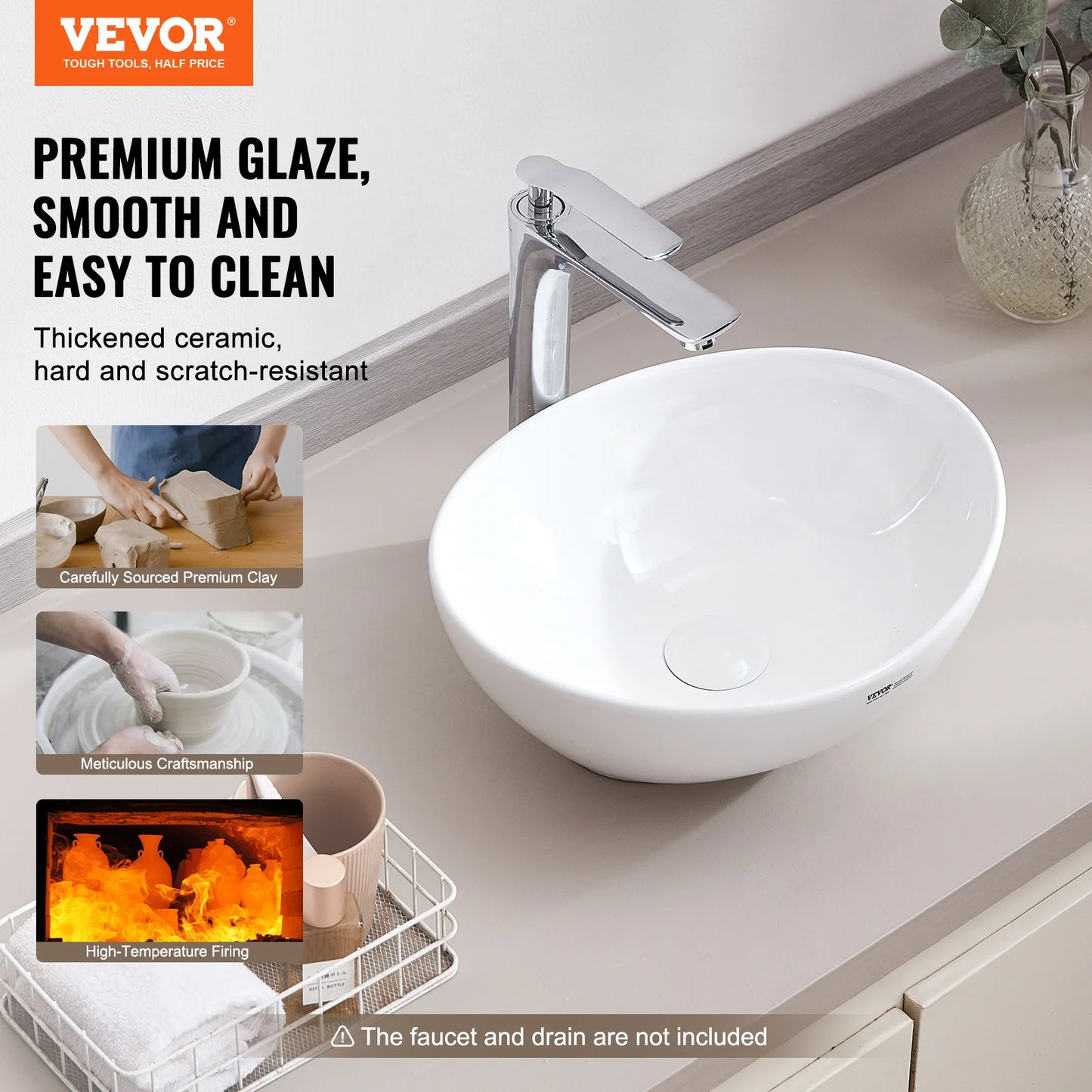 SucceBuy Oval Ceramic Countertop Vessel Sink For Modern Bathroom