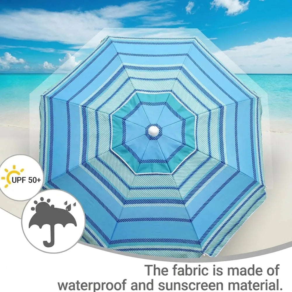 NBVCX Wind Resistant UV50 Beach Umbrella With Sand Anchor