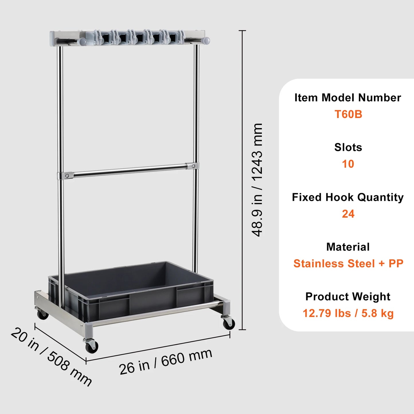 SucceBuy Garden Tool Organizer Tower Rack With Hooks And Wheels