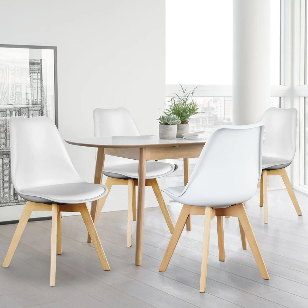 JHK PU Leather Dining Chairs With Wooden Legs And Cushions