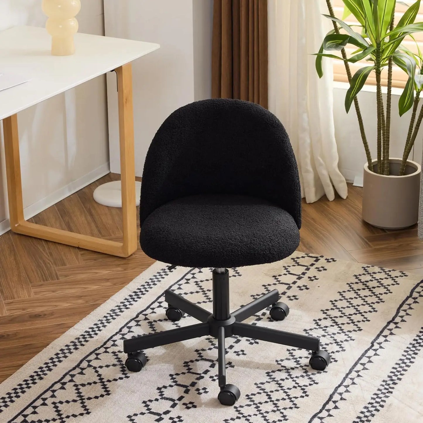 Velvet Vanity Chair With Back And Silent Wheels For Office