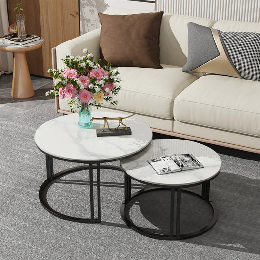 LUVODI Round Nesting Coffee Tables Set of 2 Modern Metal
