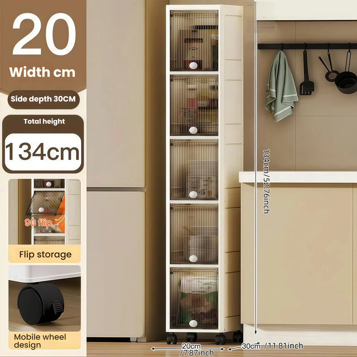 Rotating Flip Lid Narrow Storage Cabinet For Kitchen Bathroom