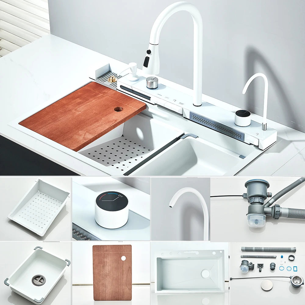 Shinesia Stainless Steel Waterfall Kitchen Faucet With Soap Dispenser