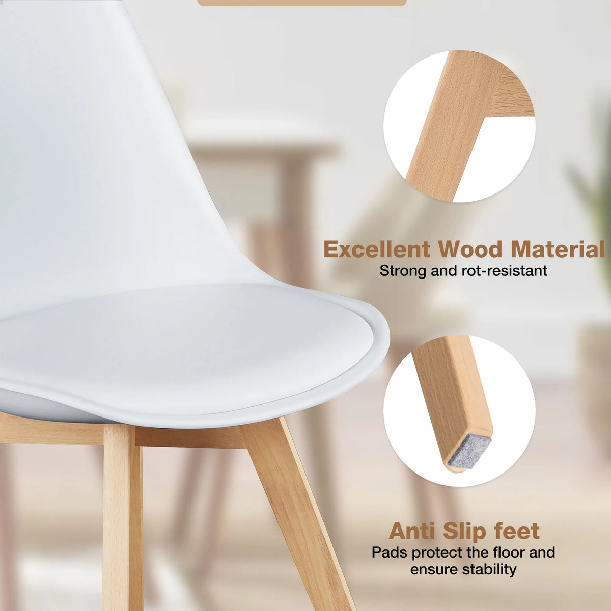 JHK PU Leather Dining Chairs With Wooden Legs And Cushions