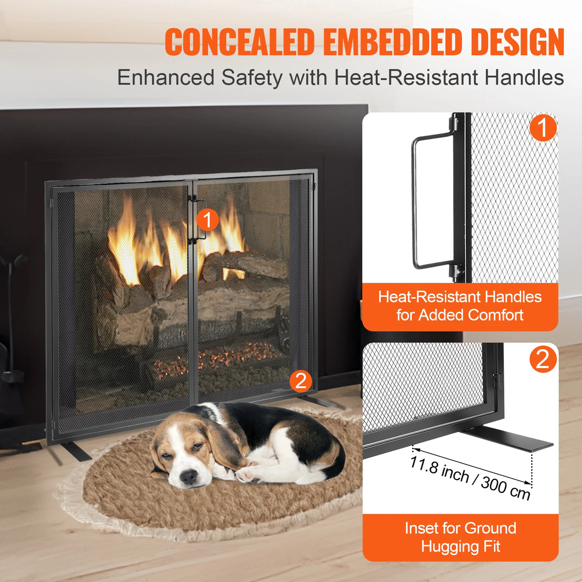 Iron Fireplace Screen With Door And Spark Guard Cover