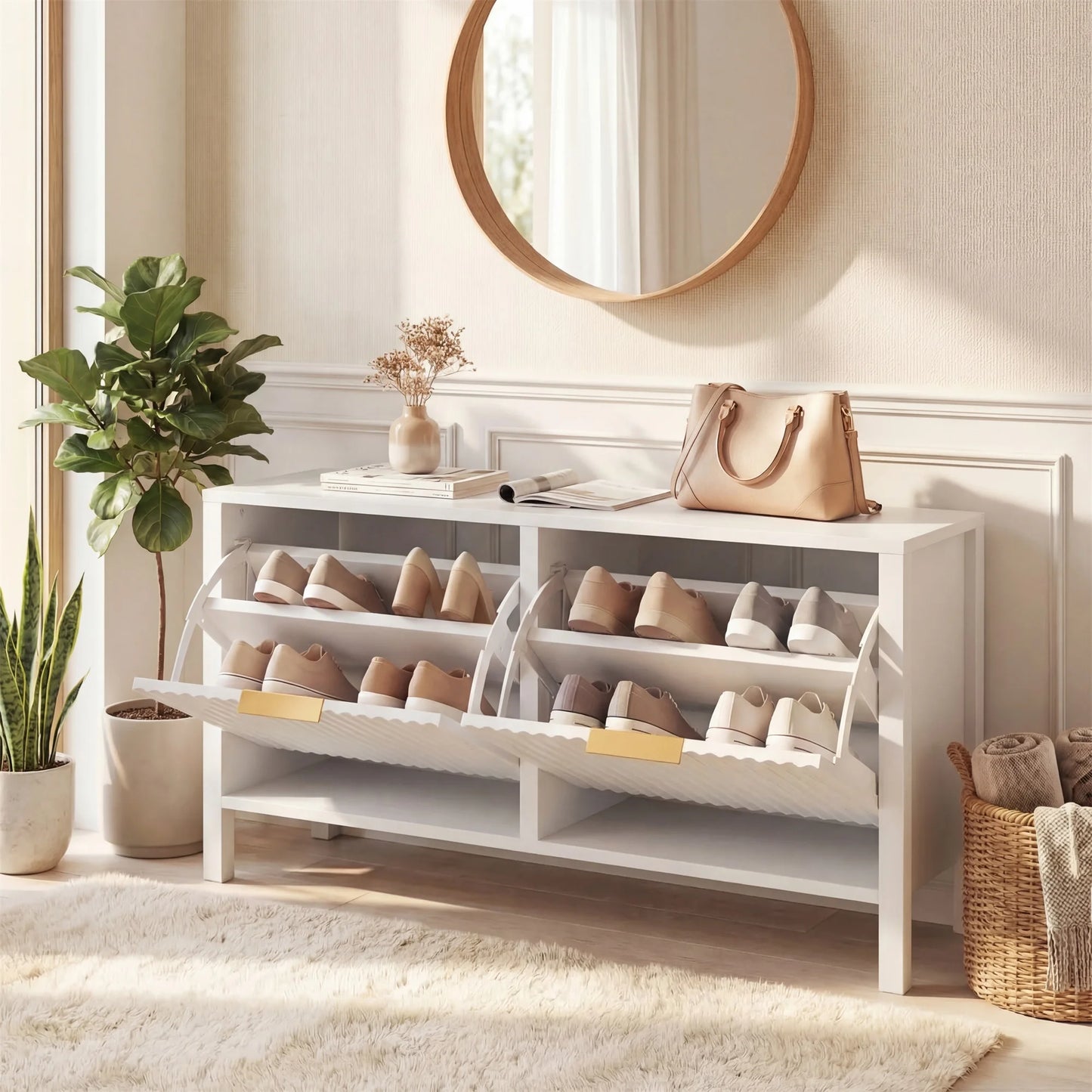 HOMASIS Shoe Storage Bench With Two Flip Drawers For Entryway