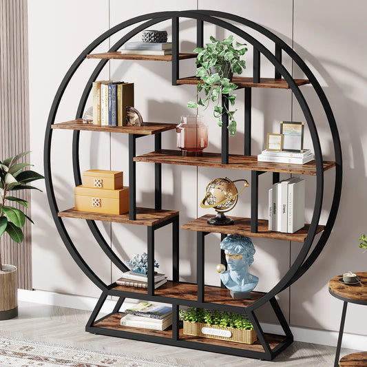 Tribesigns Round Etagere Bookshelf With Staggered Five Tier Shelves