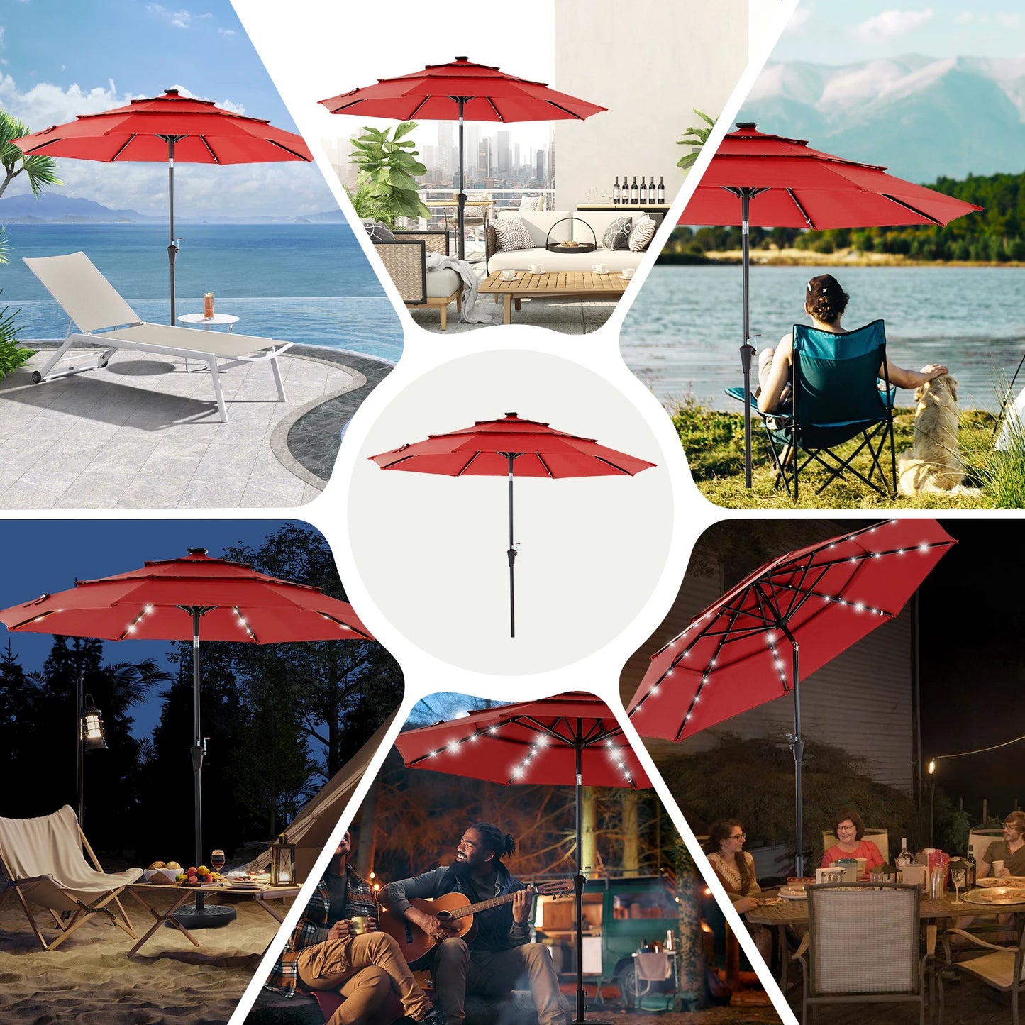 Solar Patio Umbrella With 32 LED Lights For Outdoor Shade