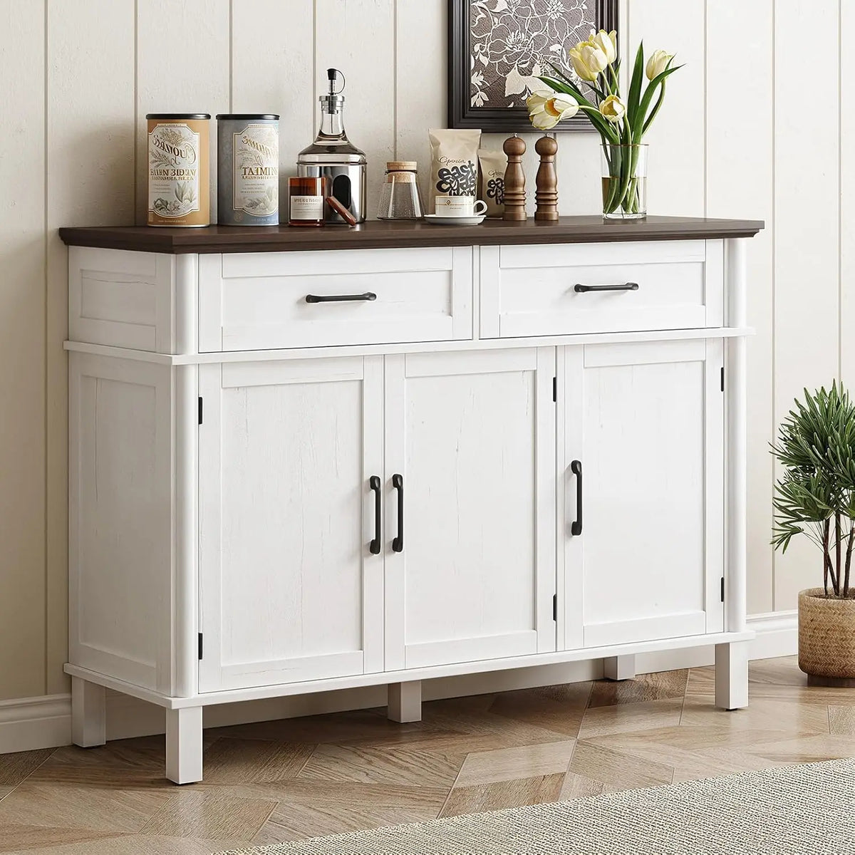 Onbrill Wood Buffet Cabinet With Three Doors And Two Drawers