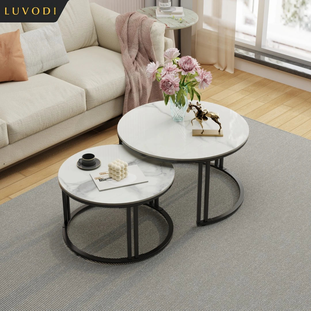 LUVODI Round Nesting Coffee Tables Set of 2 Modern Metal