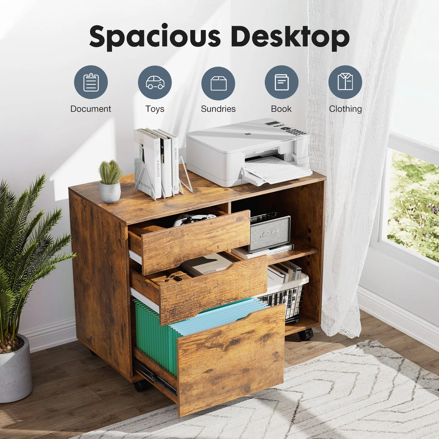 MCQ Three Drawer Wooden Mobile Storage Cabinet Nightstand