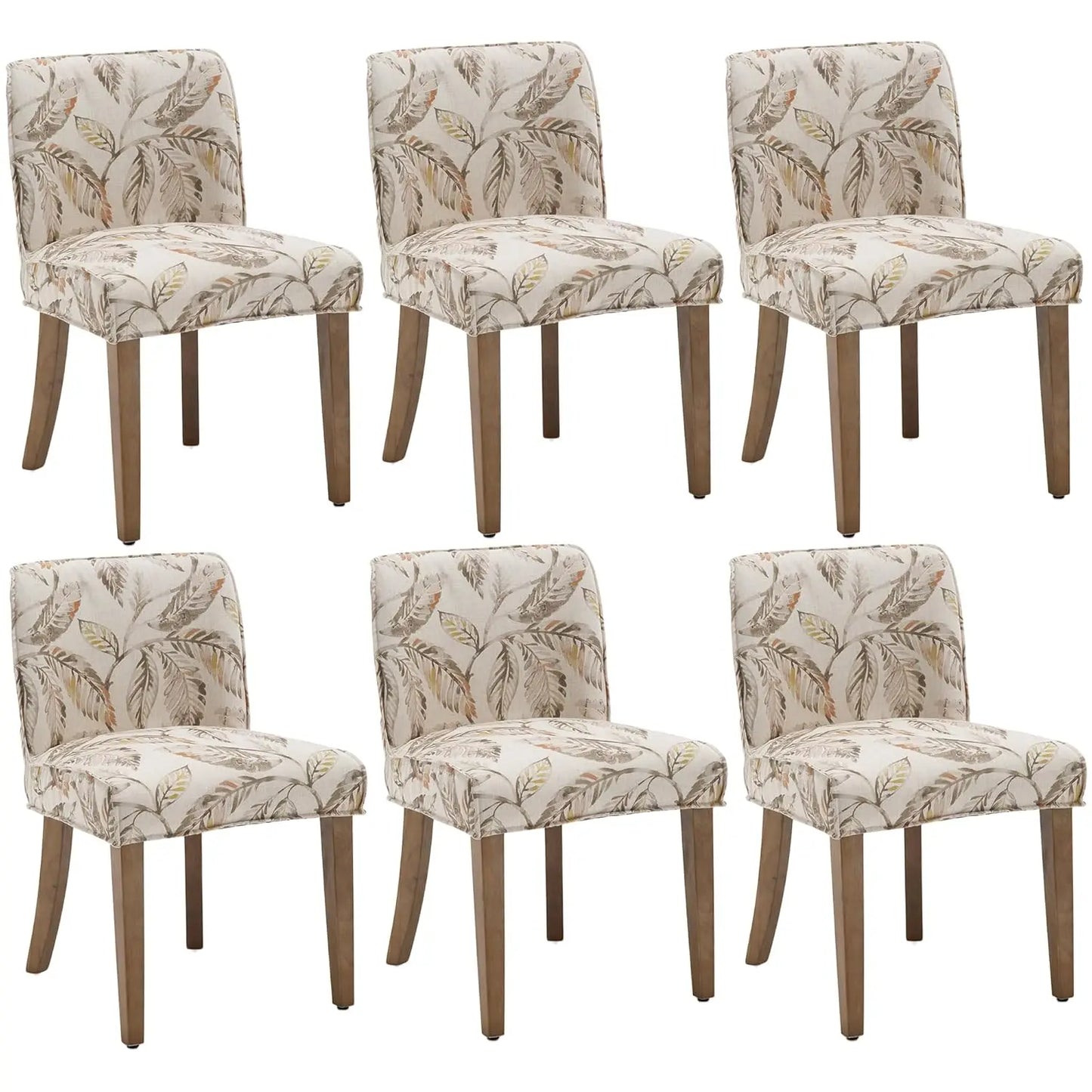 Farmhouse Dining Chairs Set Upholstered Linen Fabric Walnut Wood
