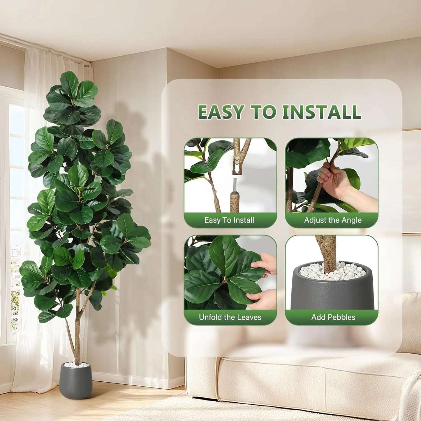 HiMISS Fiddle Leaf Fig Tree Artificial Planter Home Decor