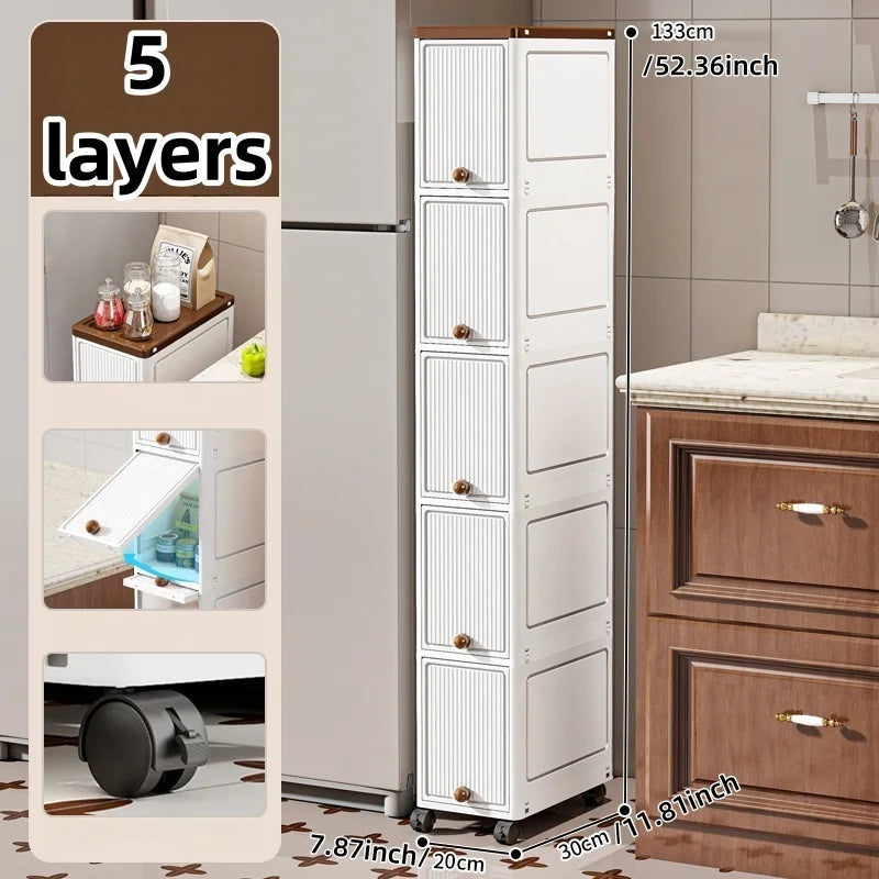 Rotating Flip Lid Narrow Storage Cabinet For Kitchen Bathroom