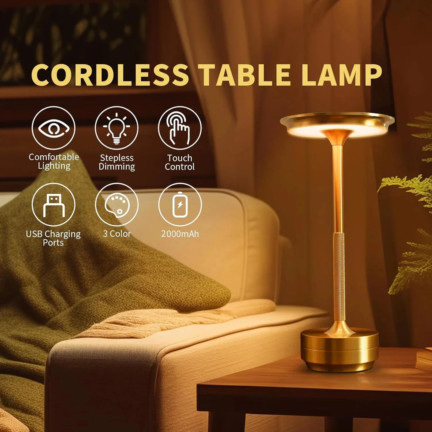 HPH LED Desk Lamp USB Touch Dimming Metal Night Light