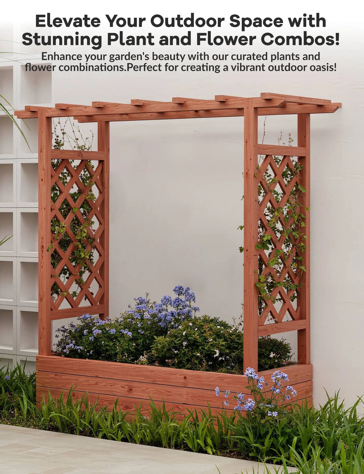 HiMISS Elevated Wooden Raised Garden Bed With Trellis Planter