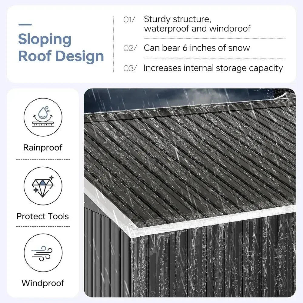 Outdoor Metal Storage Shed With Sloping Roof Lockable Door