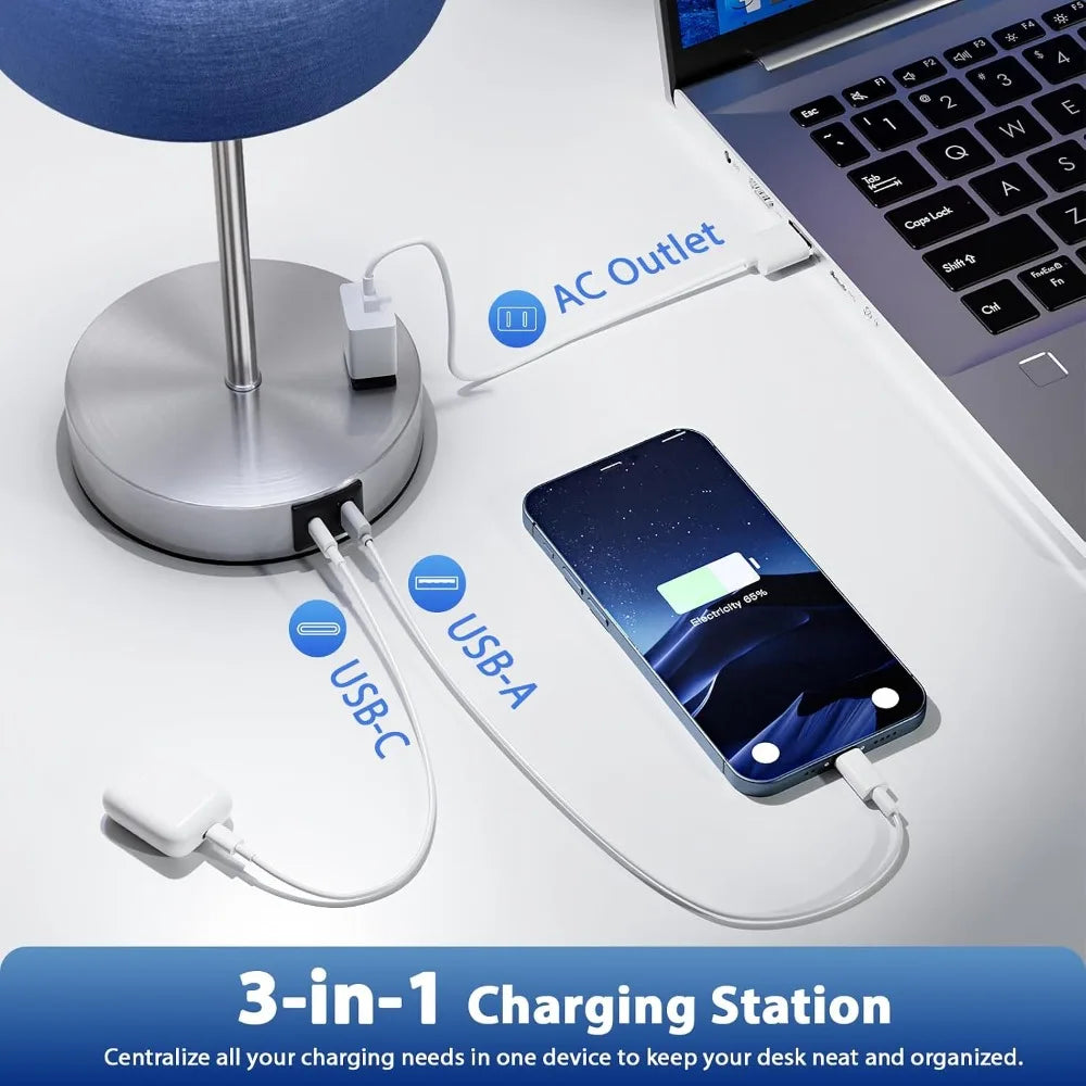 Touch Lamps for Nightstand Set of 2 - Bedside Table Lamps with Dual USB & AC Outlet, 3-Way Dimmable, 5000K Daylight Bulbs