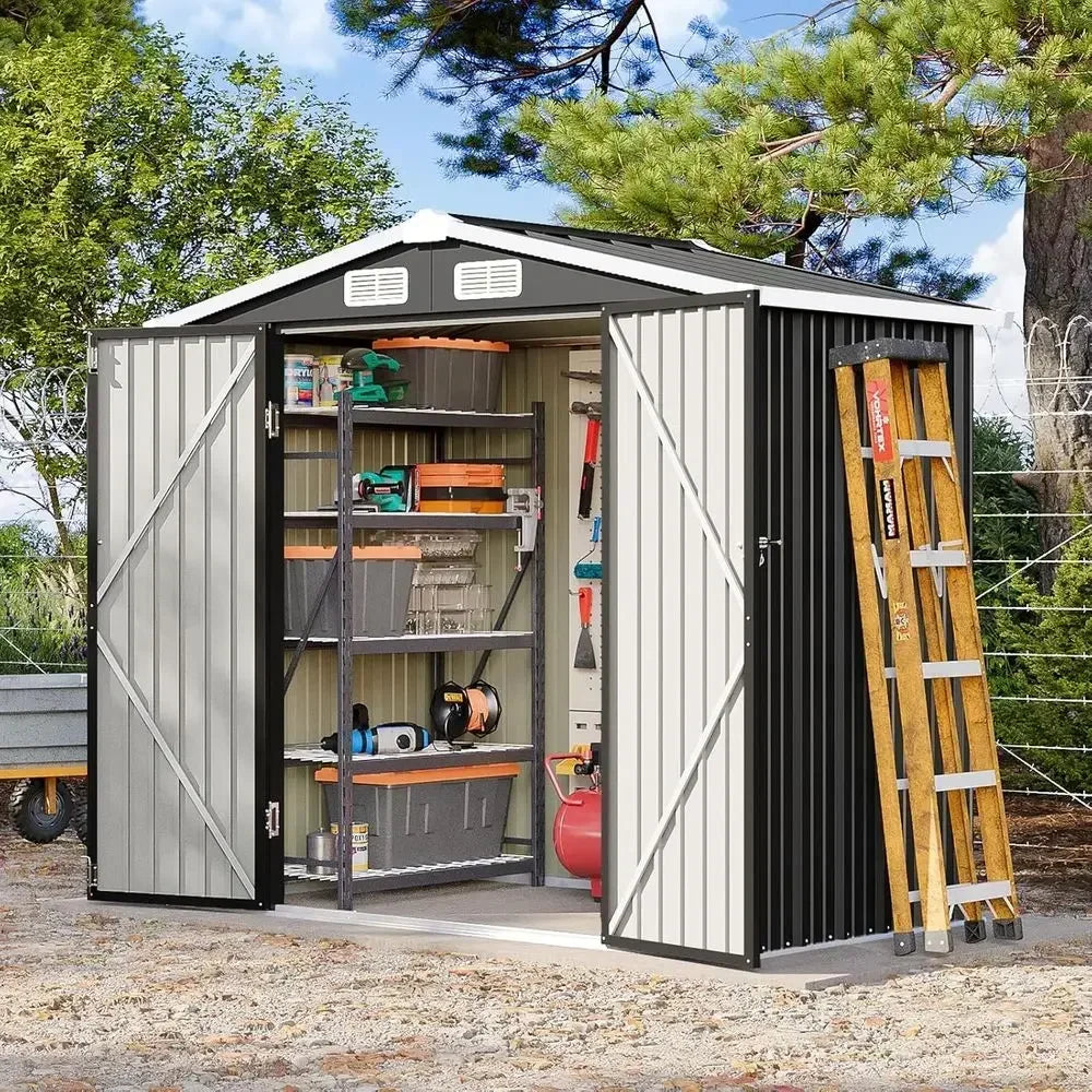 Outdoor Metal Storage Shed With Sloping Roof Lockable Door