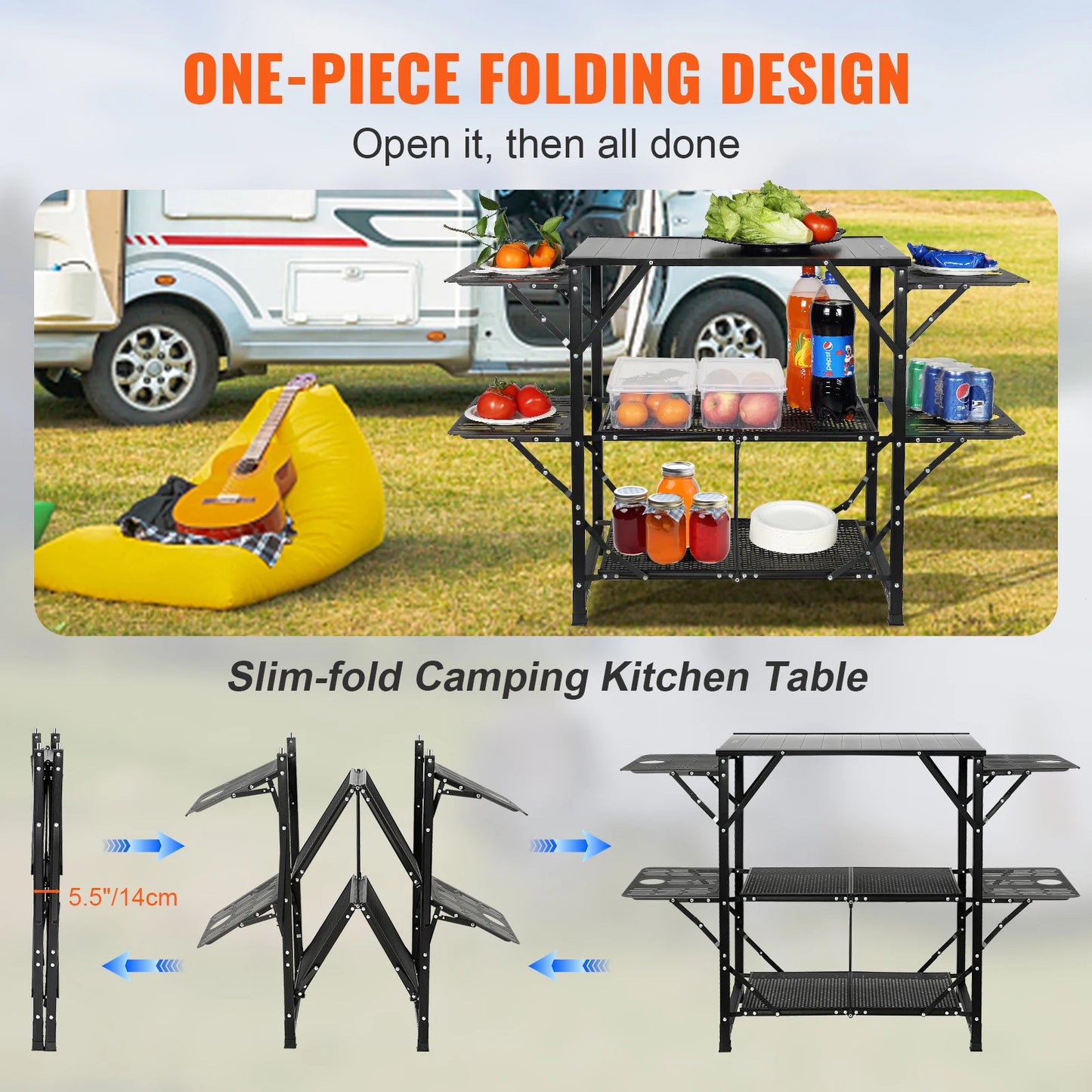 SucceBuy Camping Kitchen Table Folding Portable Cook Station Aluminum Outdoor