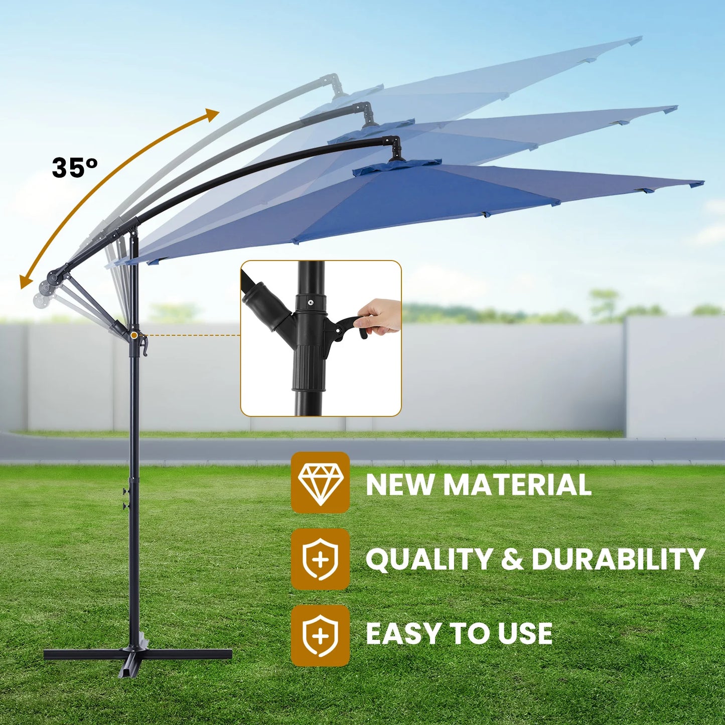 JHK Cantilever Umbrella With Easy Tilt UV Protection 8 Ribs