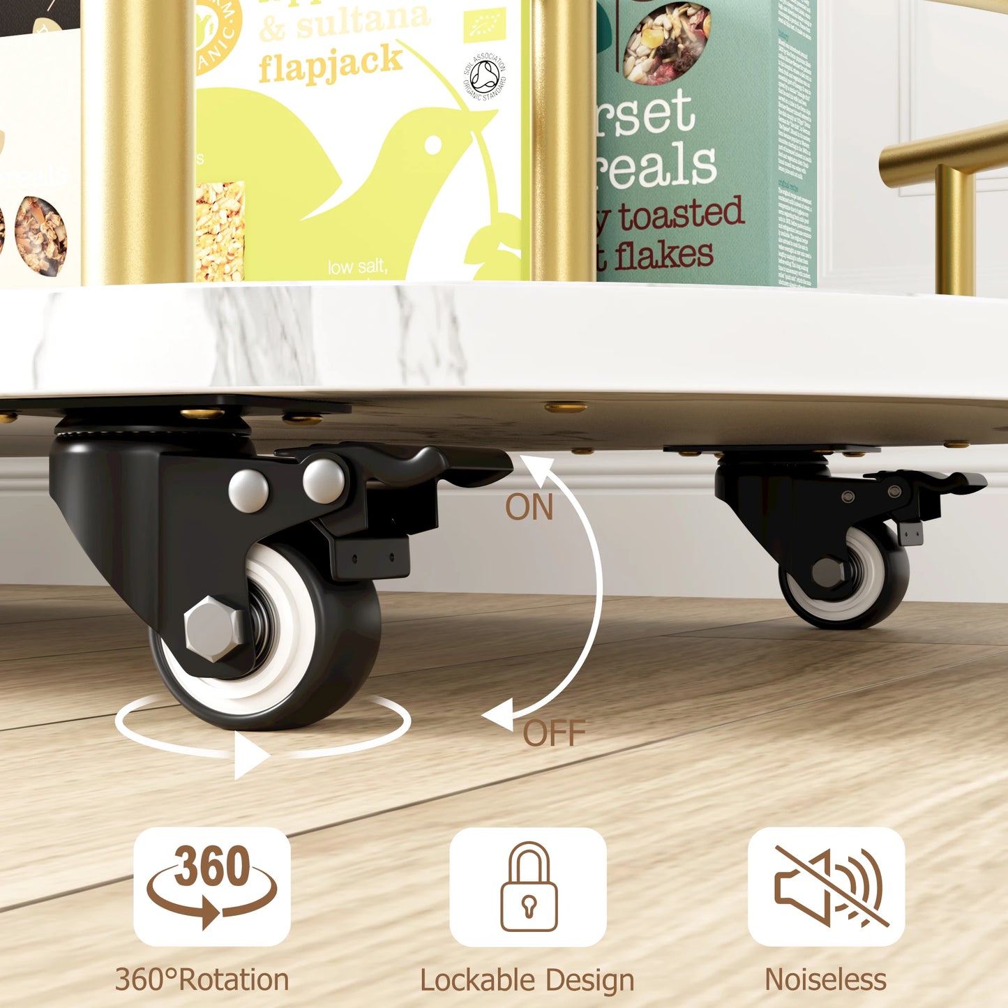 TWISTER.CK Gold Bar Carts 4 Tier Storage Shelves On Wheels