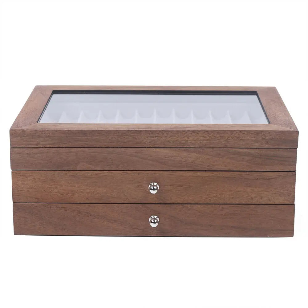 Pen Storage Case 34 Slots Wood Cabinet With Drawer