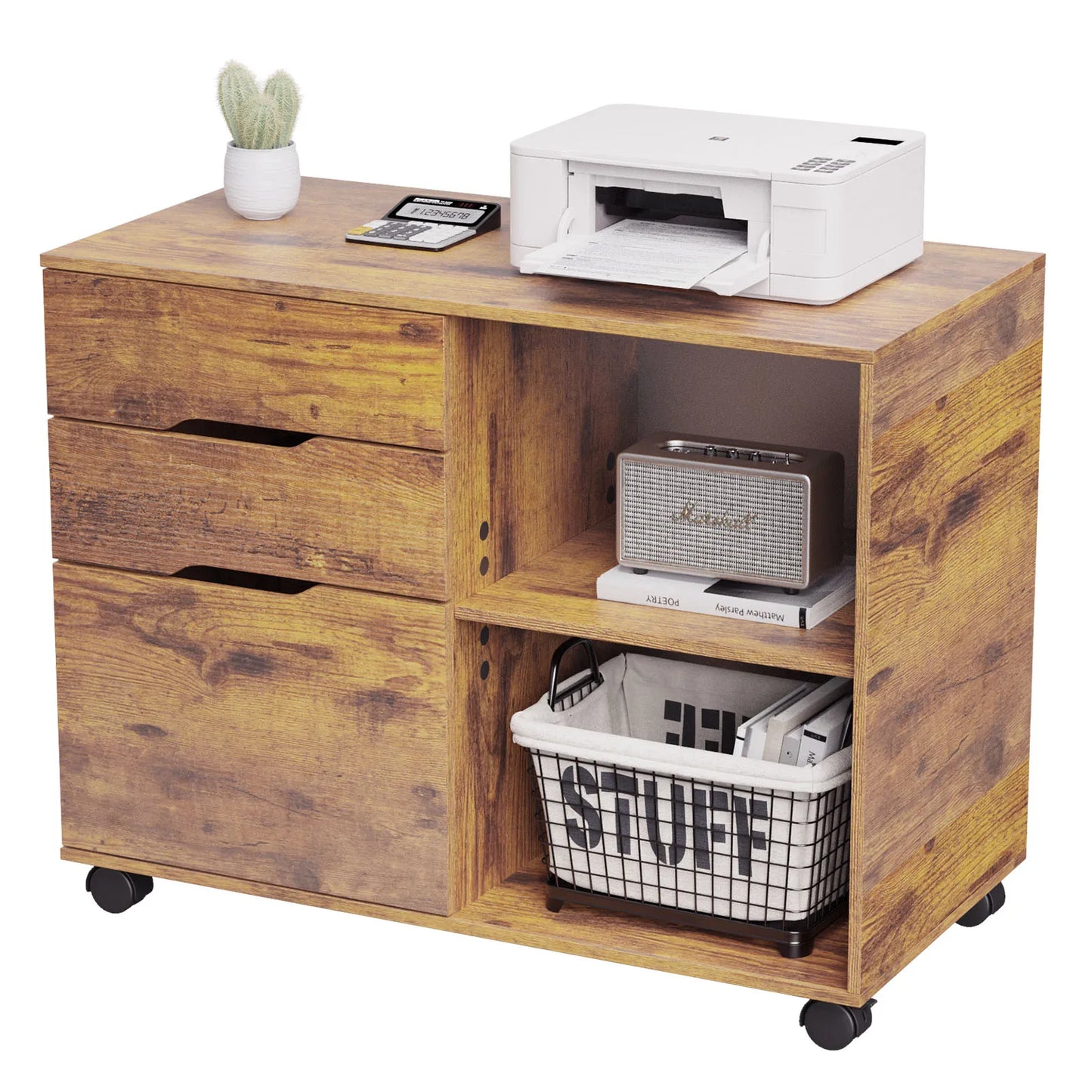 MCQ Three Drawer Wooden Mobile Storage Cabinet Nightstand