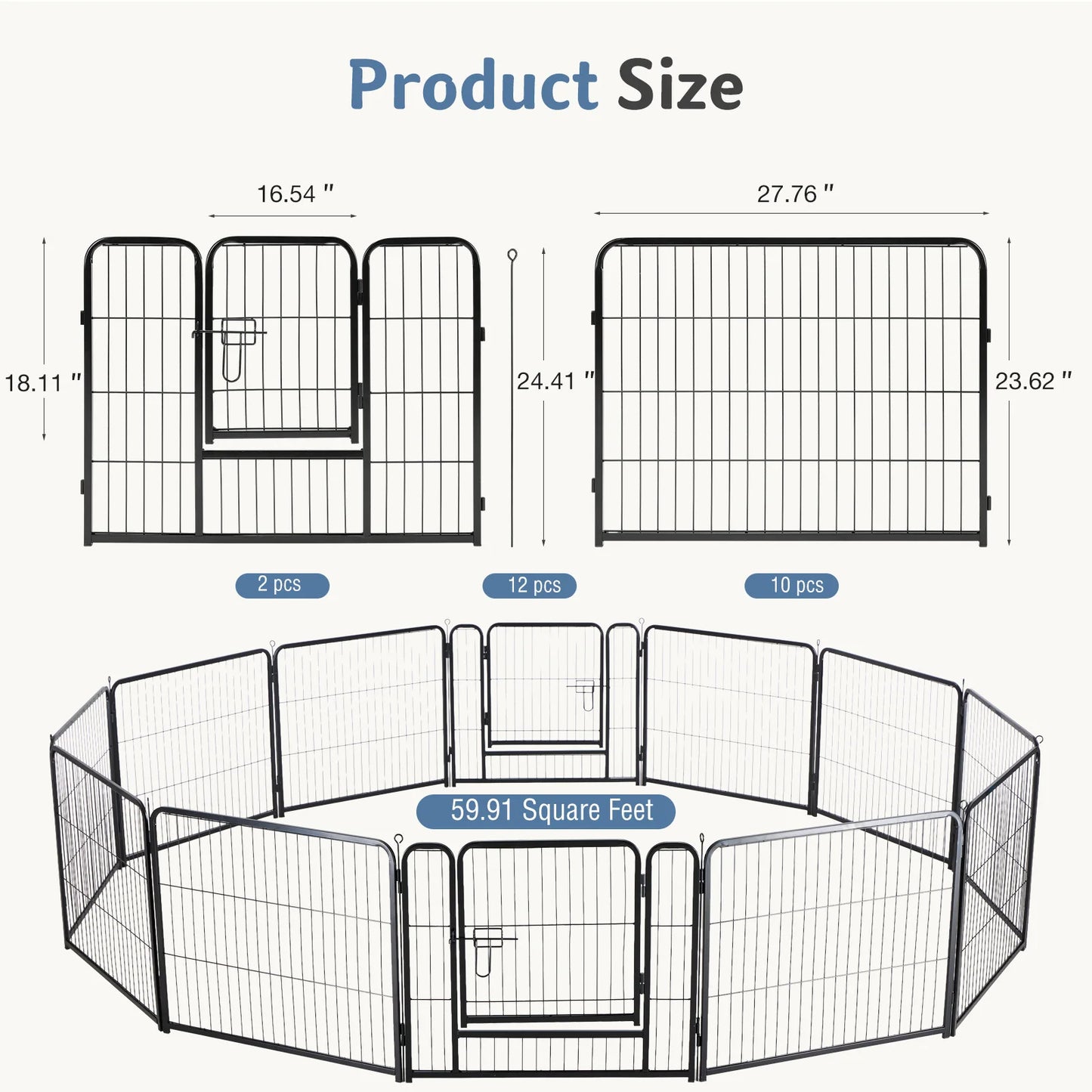 JHK Metal 12 Panel Dog Playpen Fence Foldable Indoor Outdoor Use