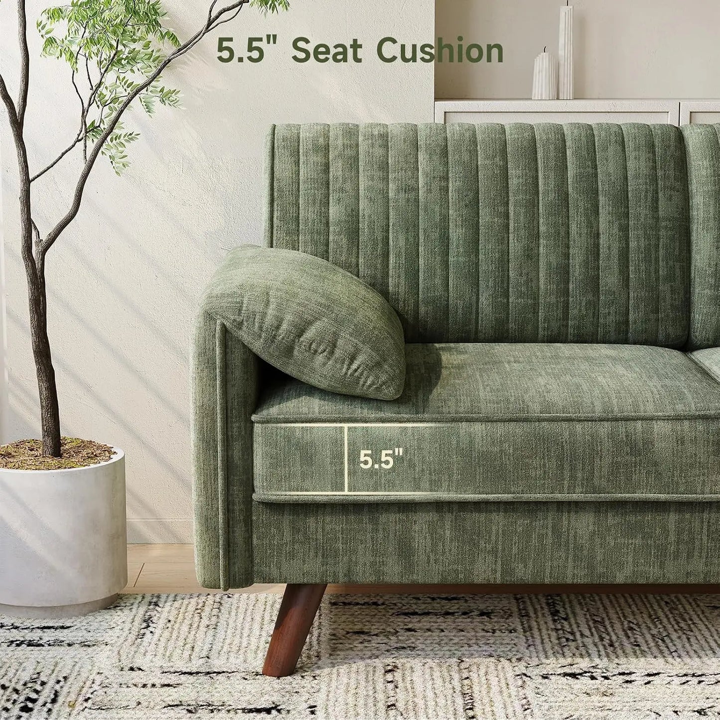 Onbrill Modern Chenille Fabric Loveseat Sofa With Wooden High Legs
