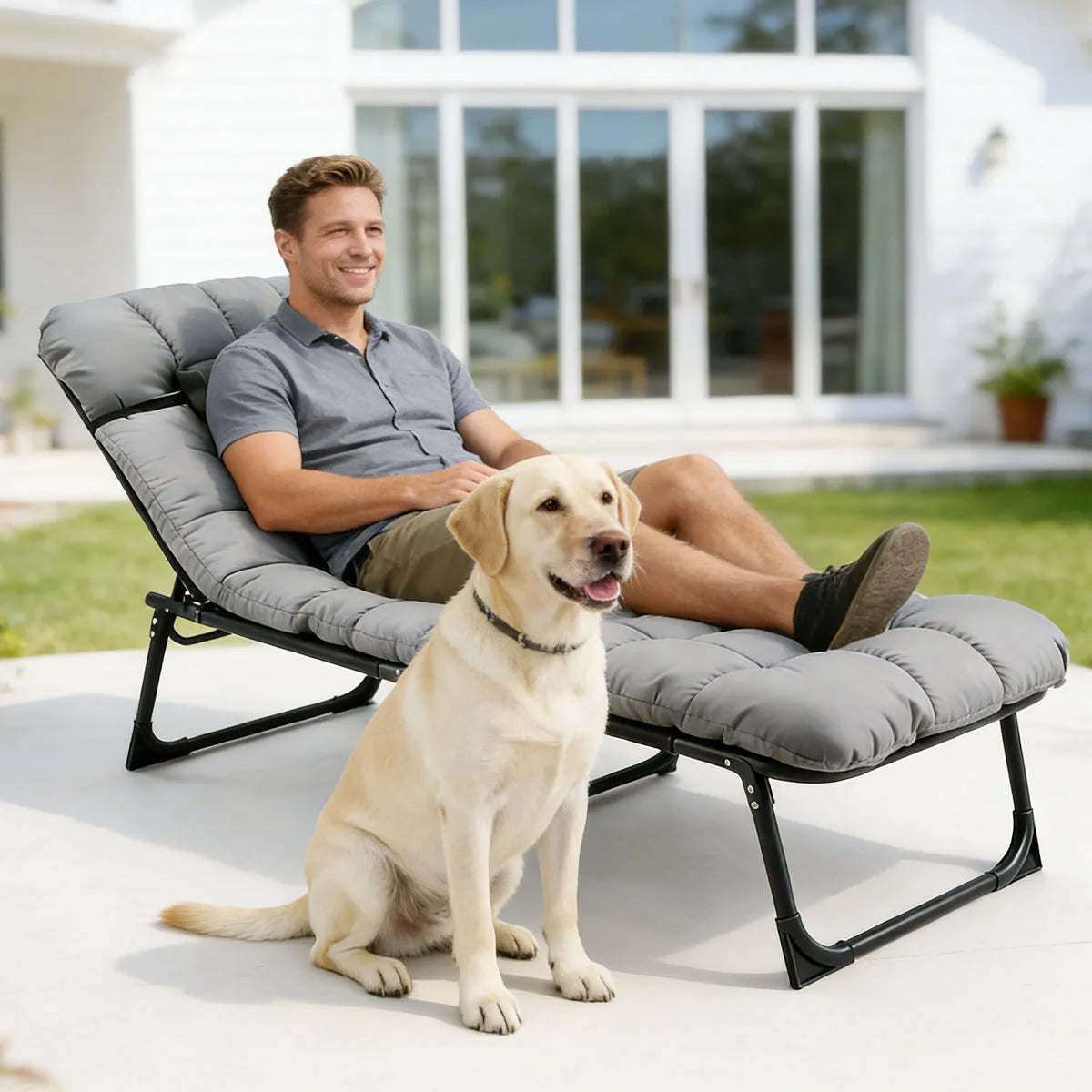 Adjustable Folding Camping Lounge Chair With Removable Soft Cushion And 3 Position Reclining